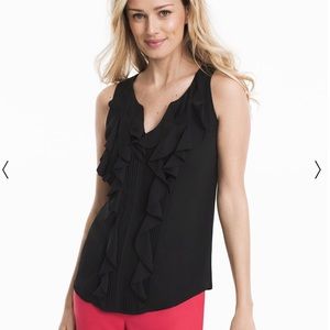 Black Ruffle-Front Shell Top White House Black Market WHBM Size Medium